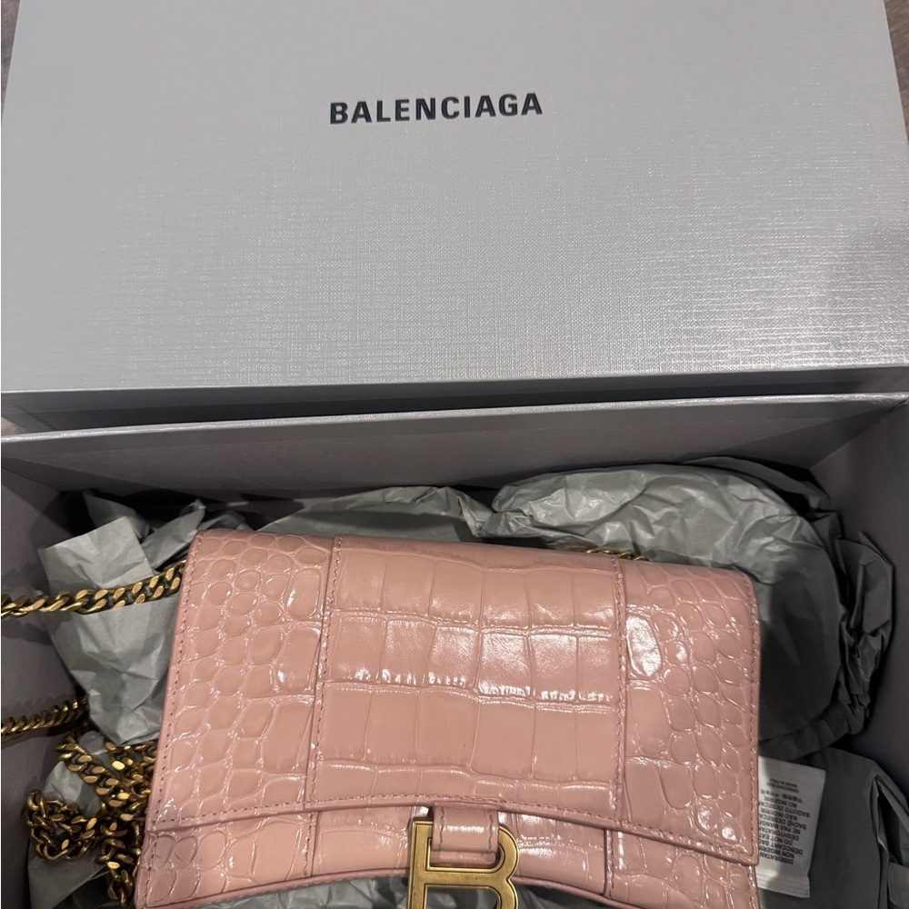 Balenciaga Hour Glass Croc Chain Wallet